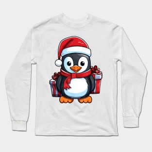 Cute Penguin Christmas Lights Santa Hat Xmas Pajama Long Sleeve T-Shirt
